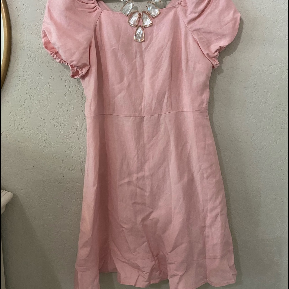Linen pink casual dress